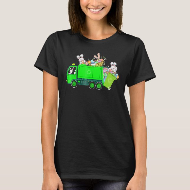 Camiseta Bunny Riding Garbage Truck Easter Day Bunny (Anverso)
