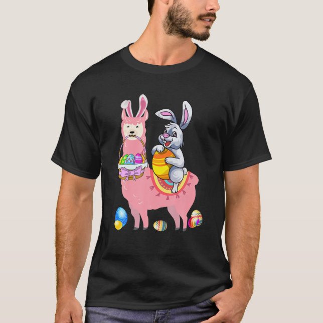 Camiseta Bunny Riding Llama Huevo Feliz Año Pascua Animal L (Anverso)