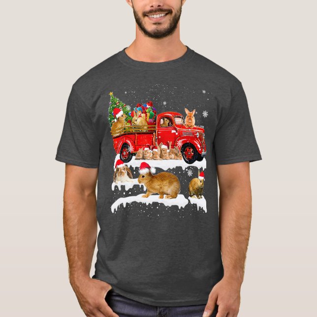 Camiseta Bunny Riding Red Truck Navidad Feliz Navidad (Anverso)