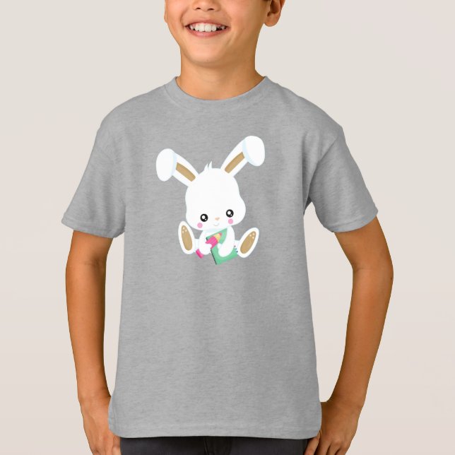 Camiseta Bunny Va Al Colegio, Conejito, Libros, Lápiz (Anverso)