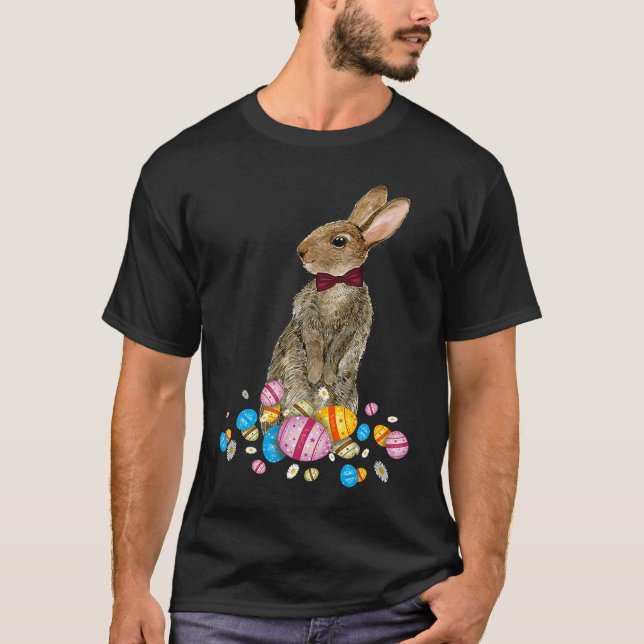 Camiseta Bunny With Necktie Happy Easter Sayings Egg Cute B (Anverso)