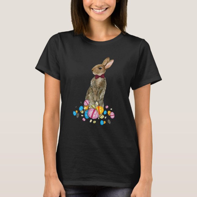 Camiseta Bunny With Necktie Happy Easter Sayings Egg Cute B (Anverso)
