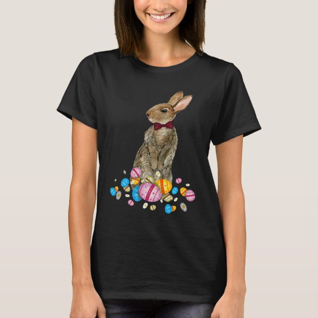 Camiseta Bunny With Necktie Happy Easter Sayings Egg Cute B (Anverso)