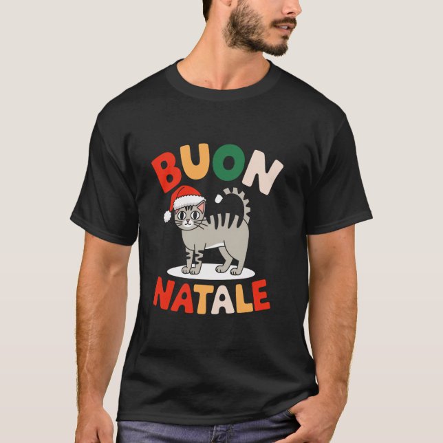 Camiseta Buon Natale Egipcio Mau Cat Navidades Italia Santa (Anverso)