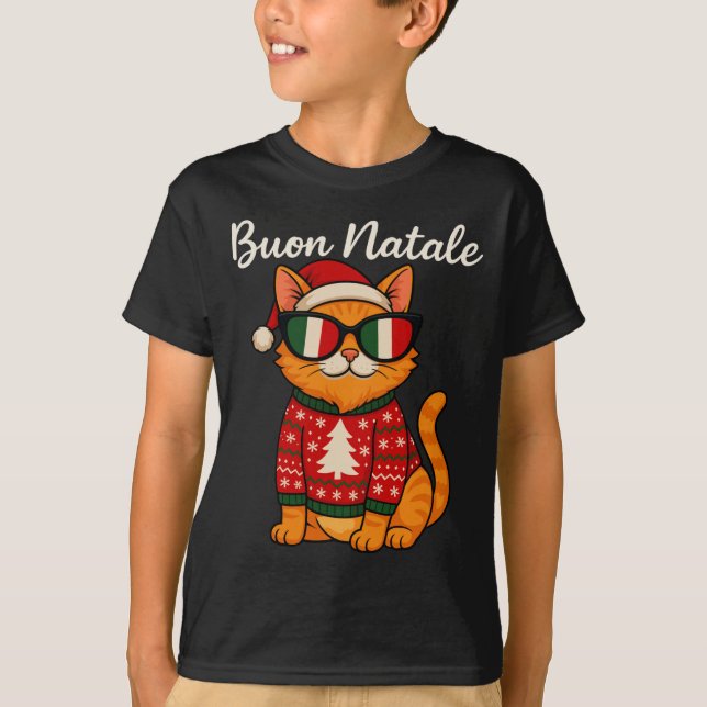 Camiseta Buon Natale Italian Cat Christmas, Italy Pride Hol (Anverso)