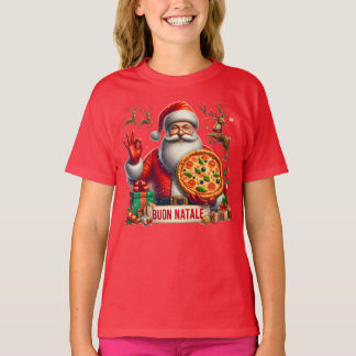 Camiseta Buon Natale Italian Santa with Pizza & Reindeer