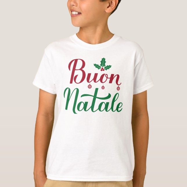 Camiseta Buon Natale Italiano Merry Christmas Holly (Anverso)