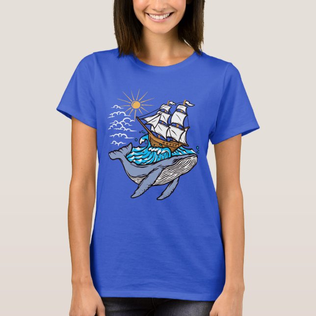 Camiseta Buque de vela ballena azul Ola Tema náutico (Anverso)