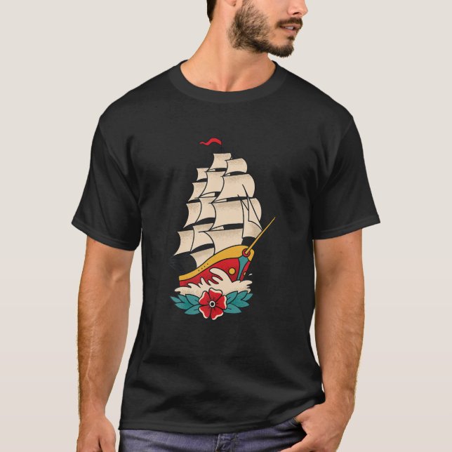 Camiseta Buque de vela D con estilo tradicional de tatuaje  (Anverso)