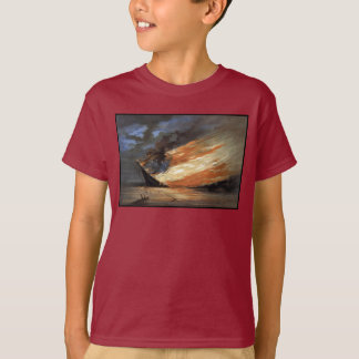 Camiseta buque insignia de la guerra civil rebelde en llama