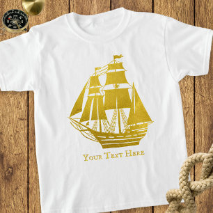 Camiseta Buque Náutico Personalizado De Vela Faux Gold