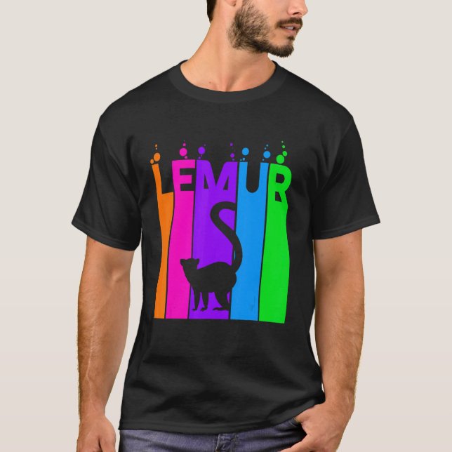 Camiseta Burbuja de arcoiris animal Lemur con silueta (Anverso)