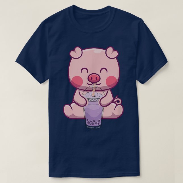 Camiseta Burbuja de bebida de cerdo Boba Tea Japonesa (Diseño del anverso)