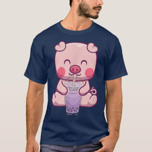 Camiseta Burbuja de bebida de cerdo Boba Tea Japonesa