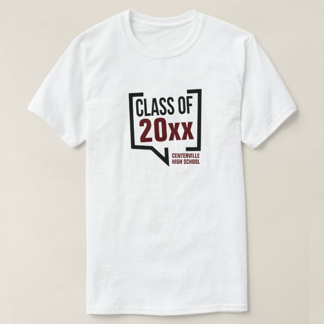 Camiseta Burbuja de discurso del año de clase granate (Diseño del anverso)