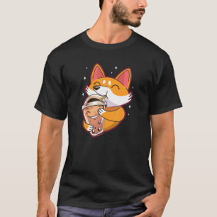 Camiseta Burbuja Kawaii Corgi Beber Boba Tea Dog Fox