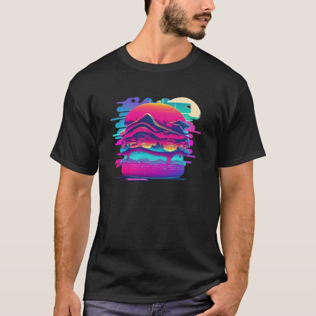 Camiseta Burgers Synthwave 80s Retrowave Aesthetic (Anverso)