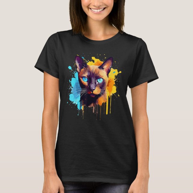 Camiseta Burmese Cat Face Colorful Splash Art (Anverso)