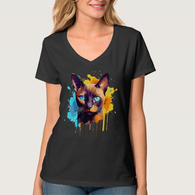 Camiseta Burmese Cat Face Colorful Splash Art (Anverso)