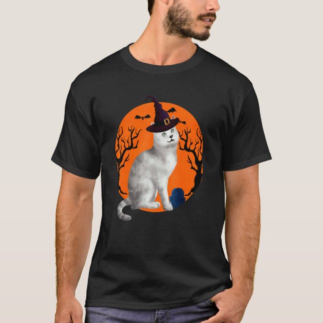 Camiseta Burmilla Cat Halloween Bruja Gorra Y Luna (Anverso)