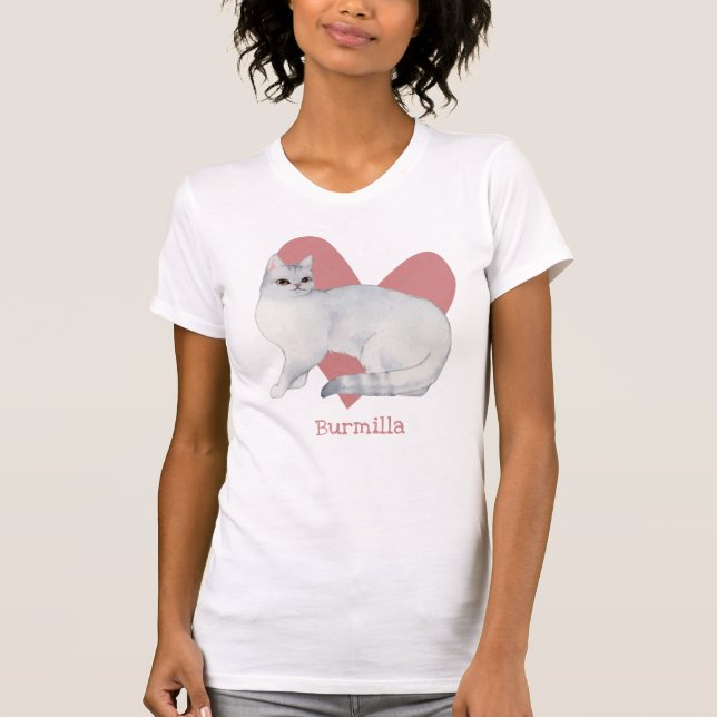 Camiseta Burmilla Cat Watercolor Kitty Pink Heart (Anverso)
