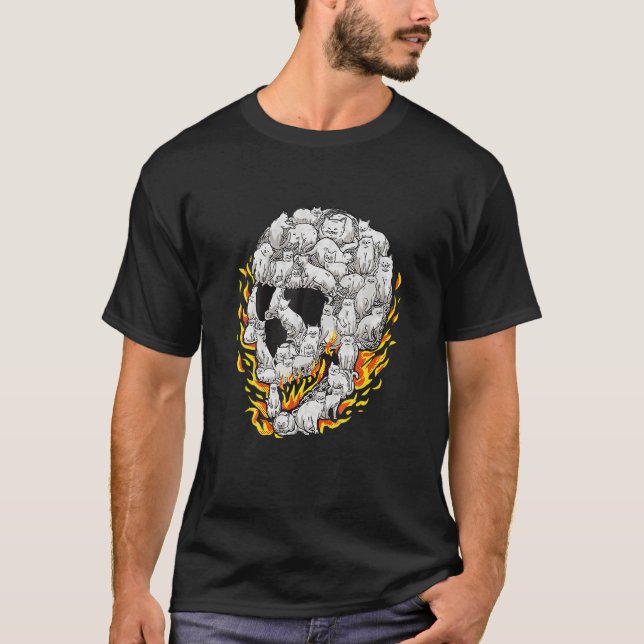 Camiseta Burning Cat Skull Bone Head Skeleton Skull (Anverso)
