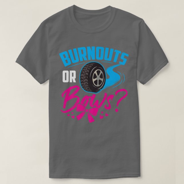 Camiseta Burnouts or Bows Gender Reveal Baby Party Announce (Diseño del anverso)