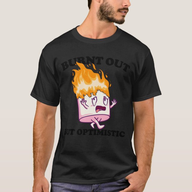 Camiseta Burnt Out But Optimistic Marshmallow Camping retro (Anverso)