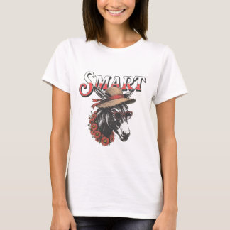 Camiseta Burro Inteligente con Sombrero y Gafas de Corazón