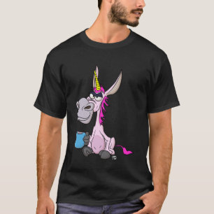 Camiseta Burro Unicornio Divertido Gruñón Con Taza De Café 
