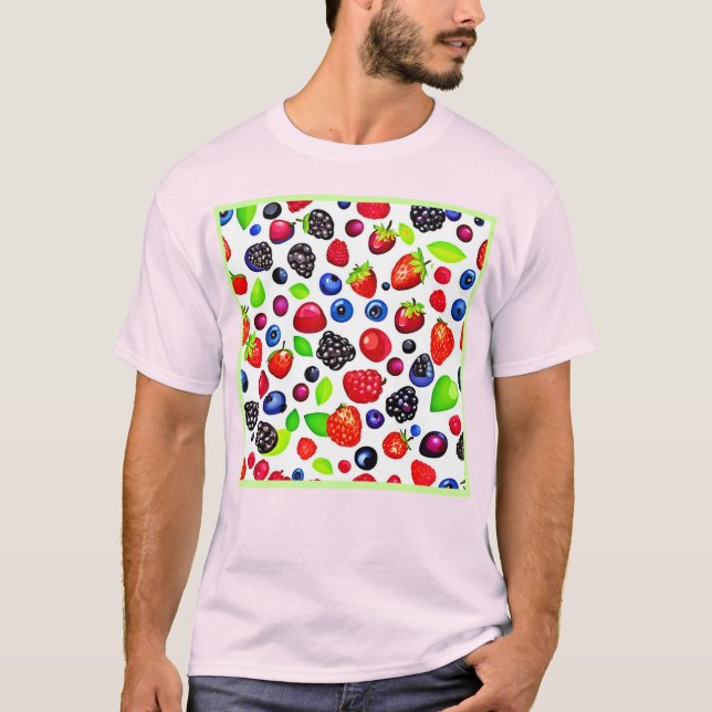 Camiseta Burst de Berry: Patrón de Fruity (Anverso)