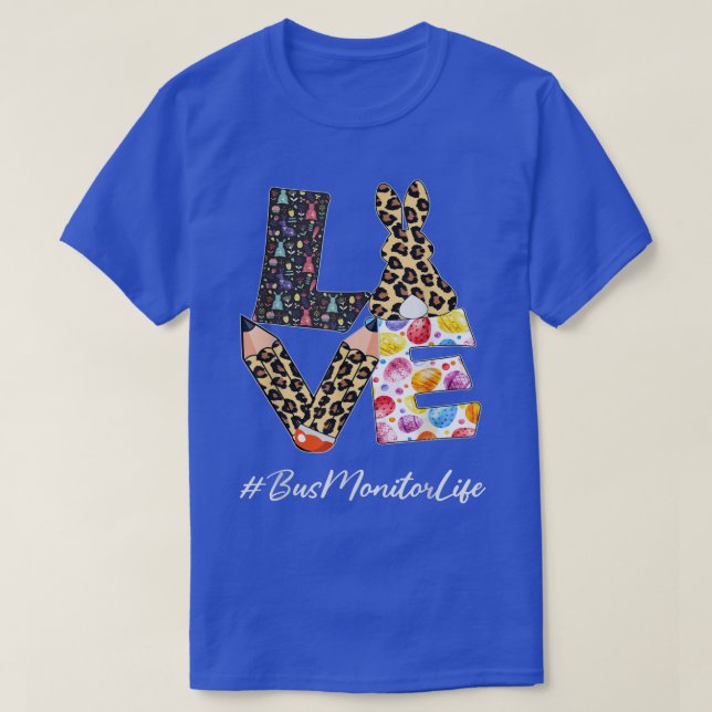 Camiseta Bus Monitor Love Pencil Easter Day Bunny Leopard W (Diseño del anverso)