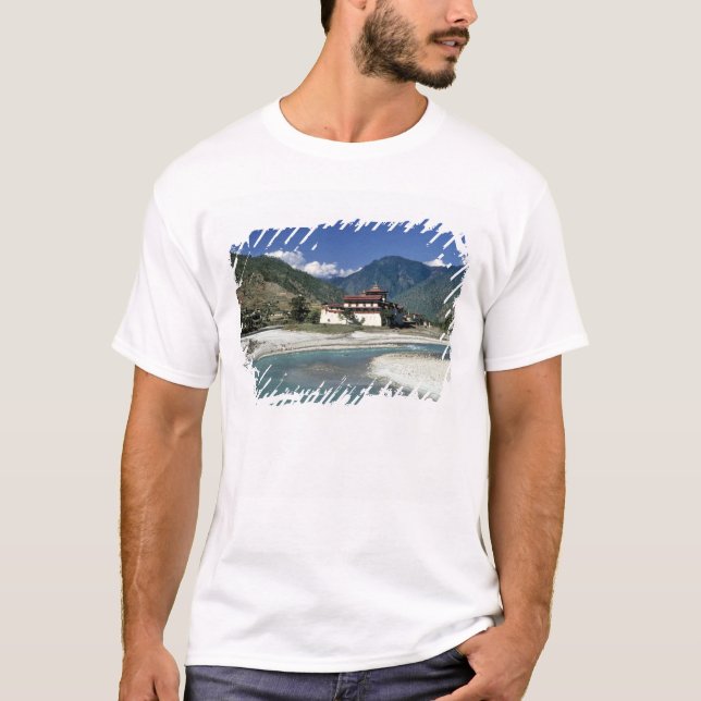 Camiseta Bután, Punaka. El río Mo Chhu fluye más allá (Anverso)