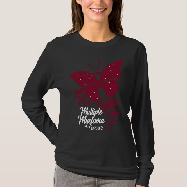 Camiseta Butterflies & Burgundy Ribbon Multiple Myeloma Awa (Anverso)