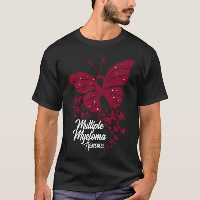 Camiseta Butterflies & Burgundy Ribbon Multiple Myeloma Awa (Anverso)