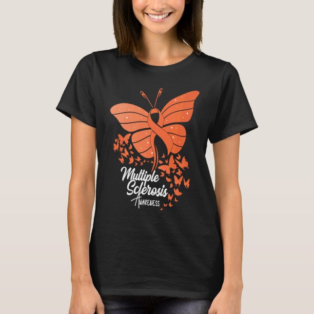 Camiseta Butterflies & Orange Ribbon Multiple Sclerosis Awa (Anverso)