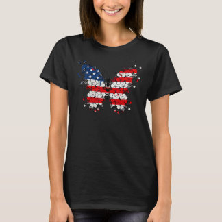Camiseta Butterfly 4th Of July American Flag Patriotic