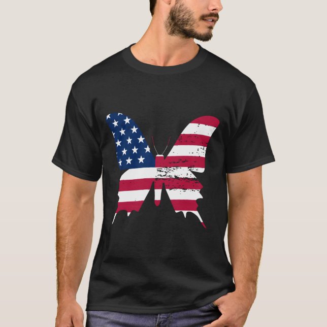 Camiseta Butterfly American Flag 4Th Of July Butterfly (Anverso)