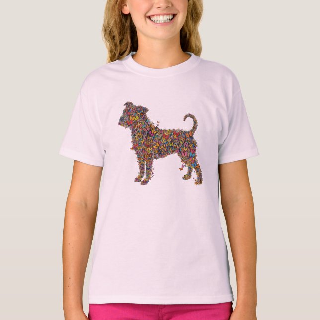 Camiseta Butterfly Bully Silhouette Art Pitbull Dog Girl's (Anverso)
