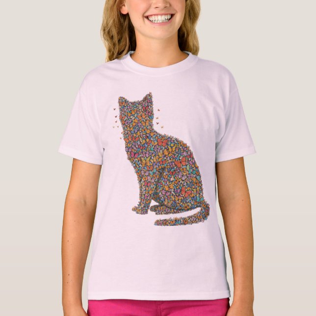 Camiseta Butterfly Cat Lover Silhouette Art | Graphic Print (Anverso)
