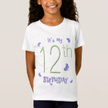 Camiseta Butterfly Dance 12th Birthday Party<br><div class="desc">Una camiseta de 12 años con mariposas púrpura con corazones en las alas para el chica especial de cumpleaños.  El texto puede ser modificado en la plantilla proporcionada y este diseño puede ser utilizado en cualquier camisa de Zazzle. Diseño original de Anura Design Studio.</div>