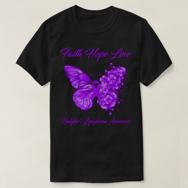 Camiseta Butterfly Faith Hope ama el linfoma de Hodgkin con (Diseño del anverso)