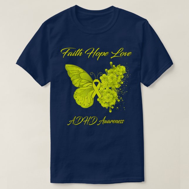 Camiseta Butterfly Faith Hope Love ADHD Awaration (Diseño del anverso)