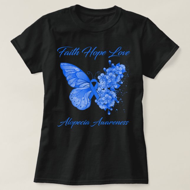 Camiseta Butterfly Faith Hope Love Alopecia Awareness  (Diseño del anverso)