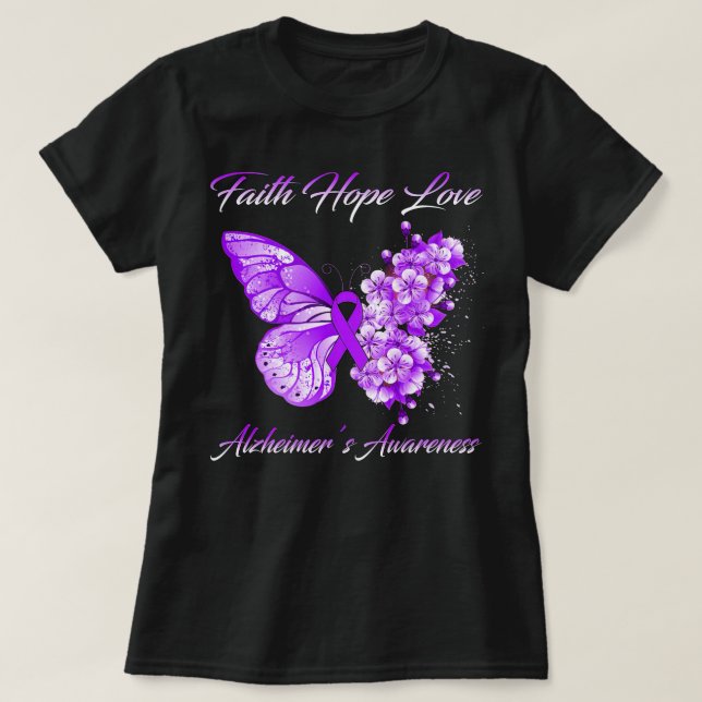 Camiseta Butterfly Faith Hope Love Alzheimer’S Awareness (Diseño del anverso)