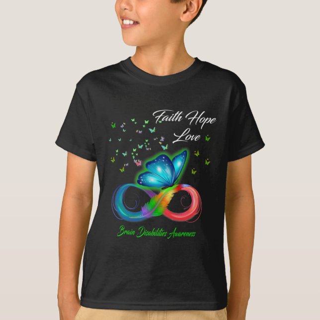 Camiseta Butterfly Faith Hope Love Brain Disabilities Aware (Anverso)