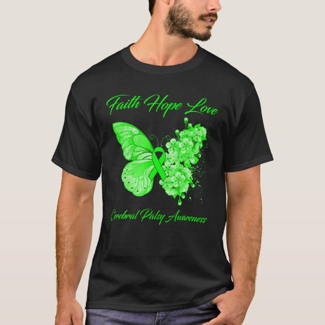 Camiseta Butterfly Faith Hope Love Cerebral Palsy Awareness (Anverso)