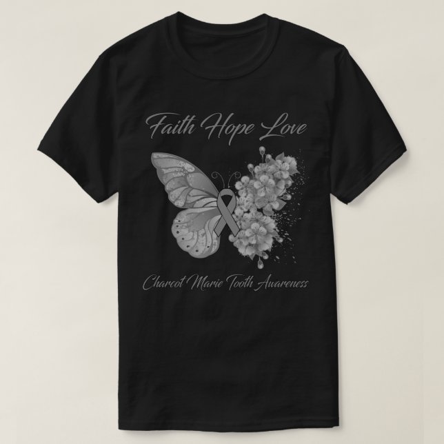 Camiseta Butterfly Faith Hope Love Charcot Marie Tooth Awar (Diseño del anverso)