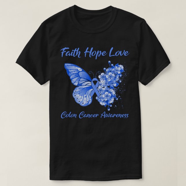 Camiseta Butterfly Faith Hope Love Colon Cancer Awareness (Diseño del anverso)