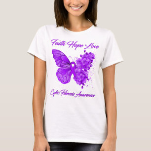 Camiseta Butterfly Faith Hope Love Cystic Fibrosis